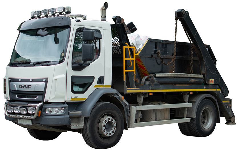 Easy Skip Hire Burnley delivery truck transporting a skip